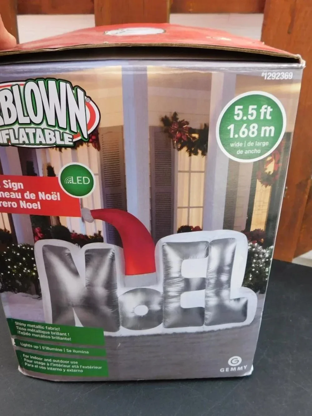Gemmy Airblown Inflatable 5.5’ Silver NOEL Christmas Sign Santa Hat Yard Decor